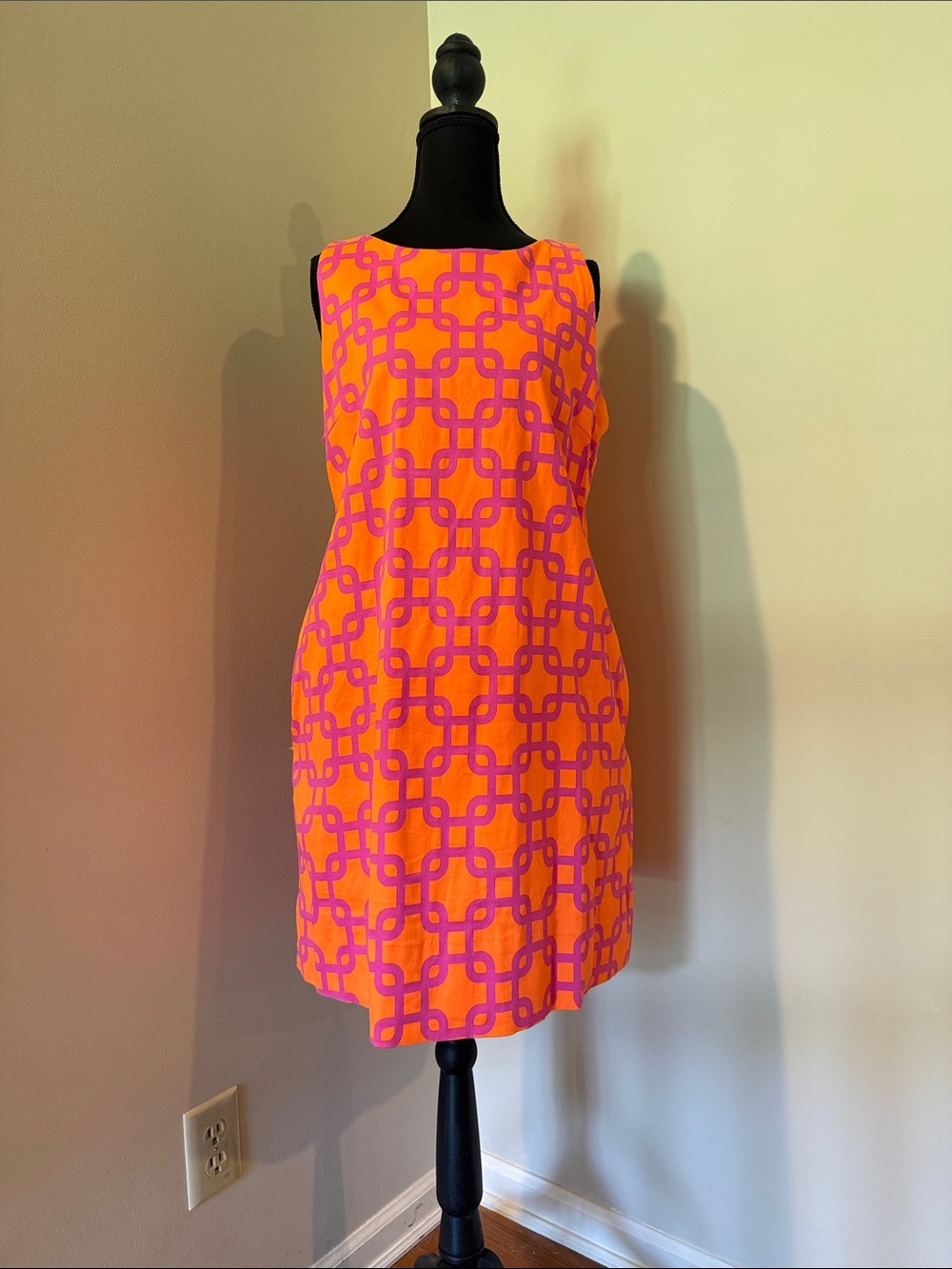 Gretchen Scott Designs Neon Orange Mini Dress with Pink Geometric Print